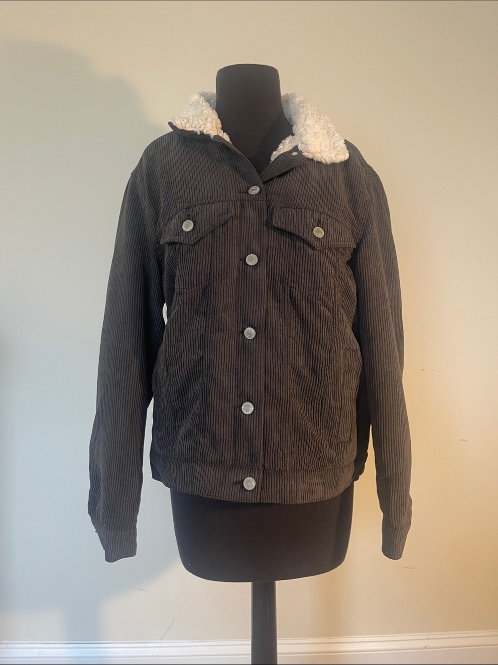 Fashion Nova Corduroy Faux Sherpa Collar Jacket in Dark Gray